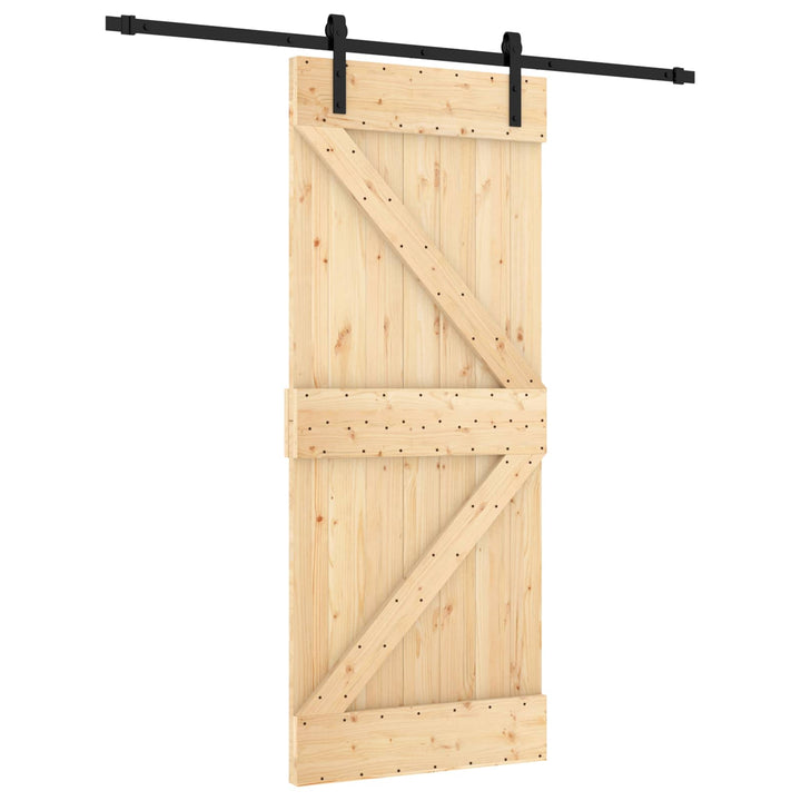 Skydedør Naturfarvet og sort 85 x 210 cm Massivt Fyrretræ