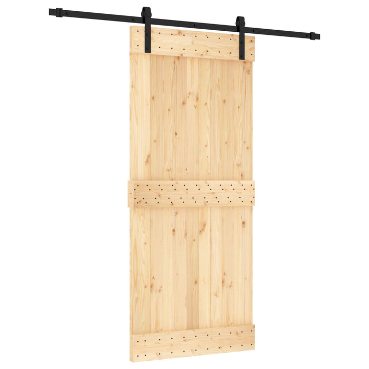 Skydedør Naturfarvet og sort 90 x 210 cm Massivt Fyrretræ