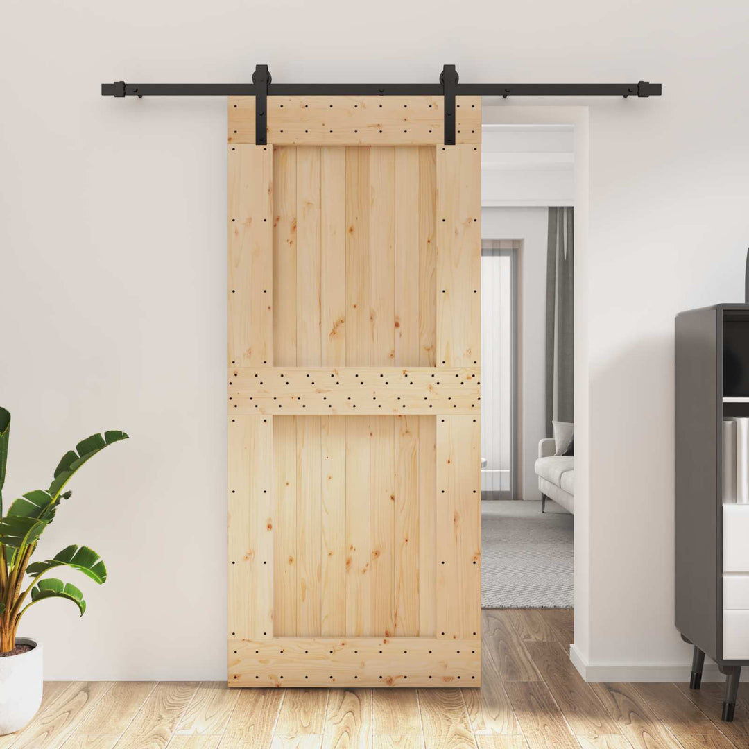 Skydedør Naturfarvet og sort 90 x 210 cm Massivt Fyrretræ