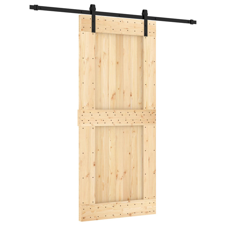 Skydedør Naturfarvet og sort 90 x 210 cm Massivt Fyrretræ