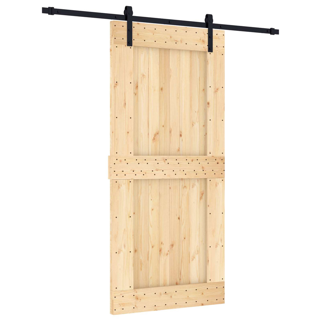 Skydedør Naturfarvet og sort 95 x 210 cm Massivt Fyrretræ