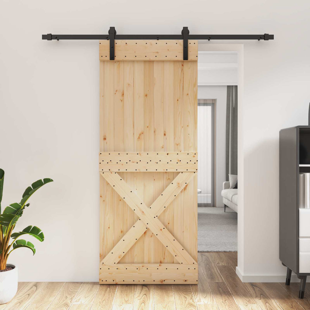 Skydedør Naturfarvet og sort 85 x 210 cm Massivt Fyrretræ
