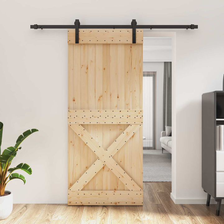 Skydedør Naturfarvet og sort 90 x 210 cm Massivt Fyrretræ