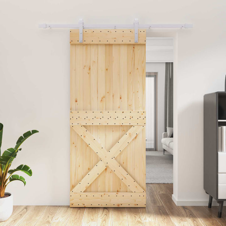 Skydedør Natur og hvid 90 x 210 cm Massivt Fyrretræ