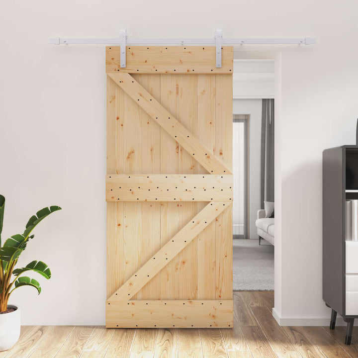 Skydedør Natur og hvid 95 x 210 cm Massivt Fyrretræ