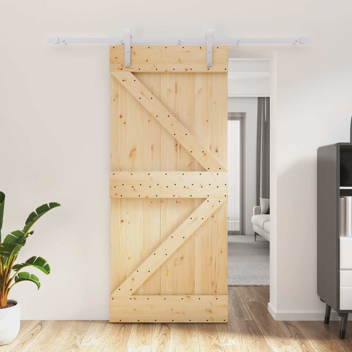 Skydedør Natur og hvid 90 x 210 cm Massivt fyrretræ