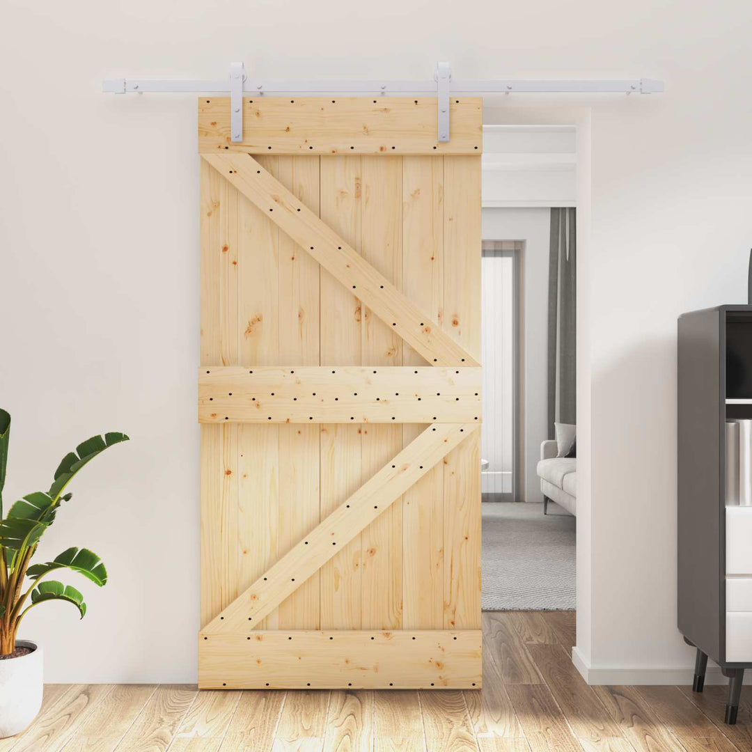 Skydedør Natur og hvid 100 x 210 cm Massivt fyrretræ