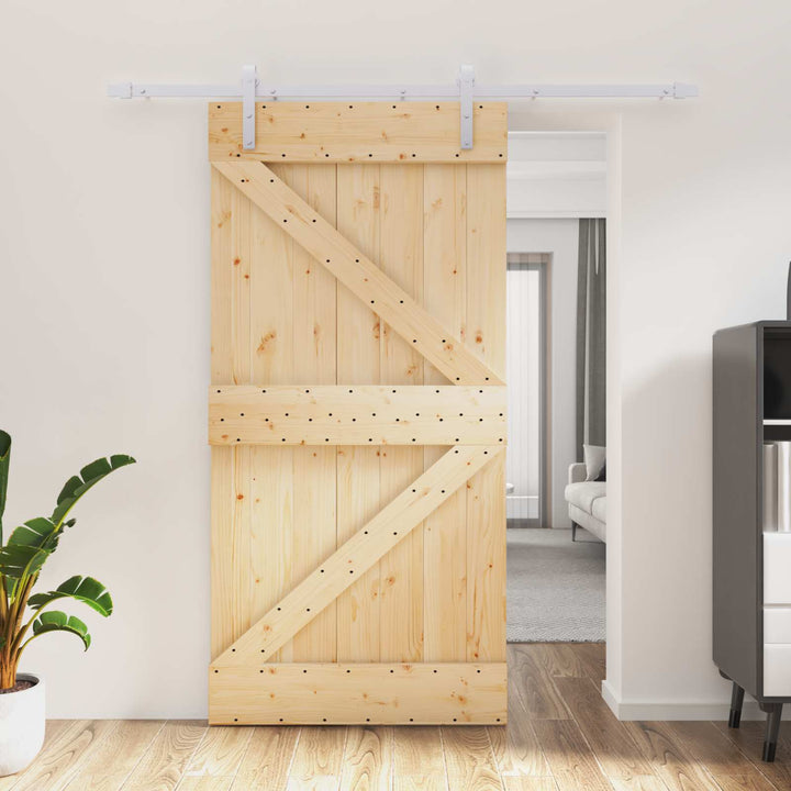 Skydedør Natur og hvid 100 x 210 cm Massivt fyrretræ