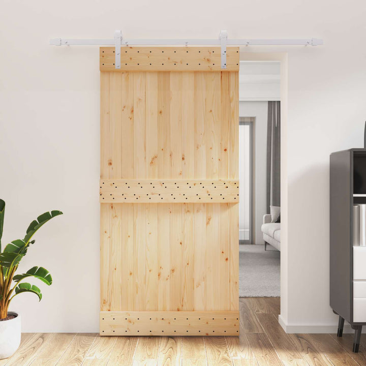 Skydedør Natur og hvid 100 x 210 cm Massivt Fyrretræ