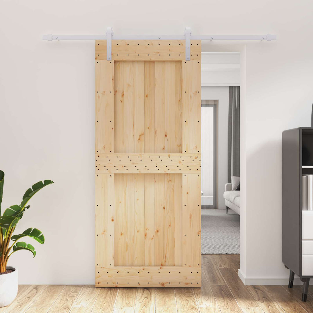 Skydedør Natur og hvid 90 x 210 cm Massivt Fyrretræ