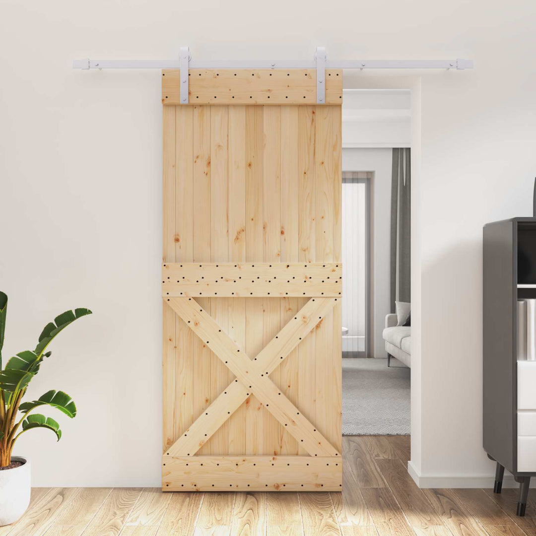 Skydedør Natur og hvid 90 x 210 cm Massivt Fyrretræ