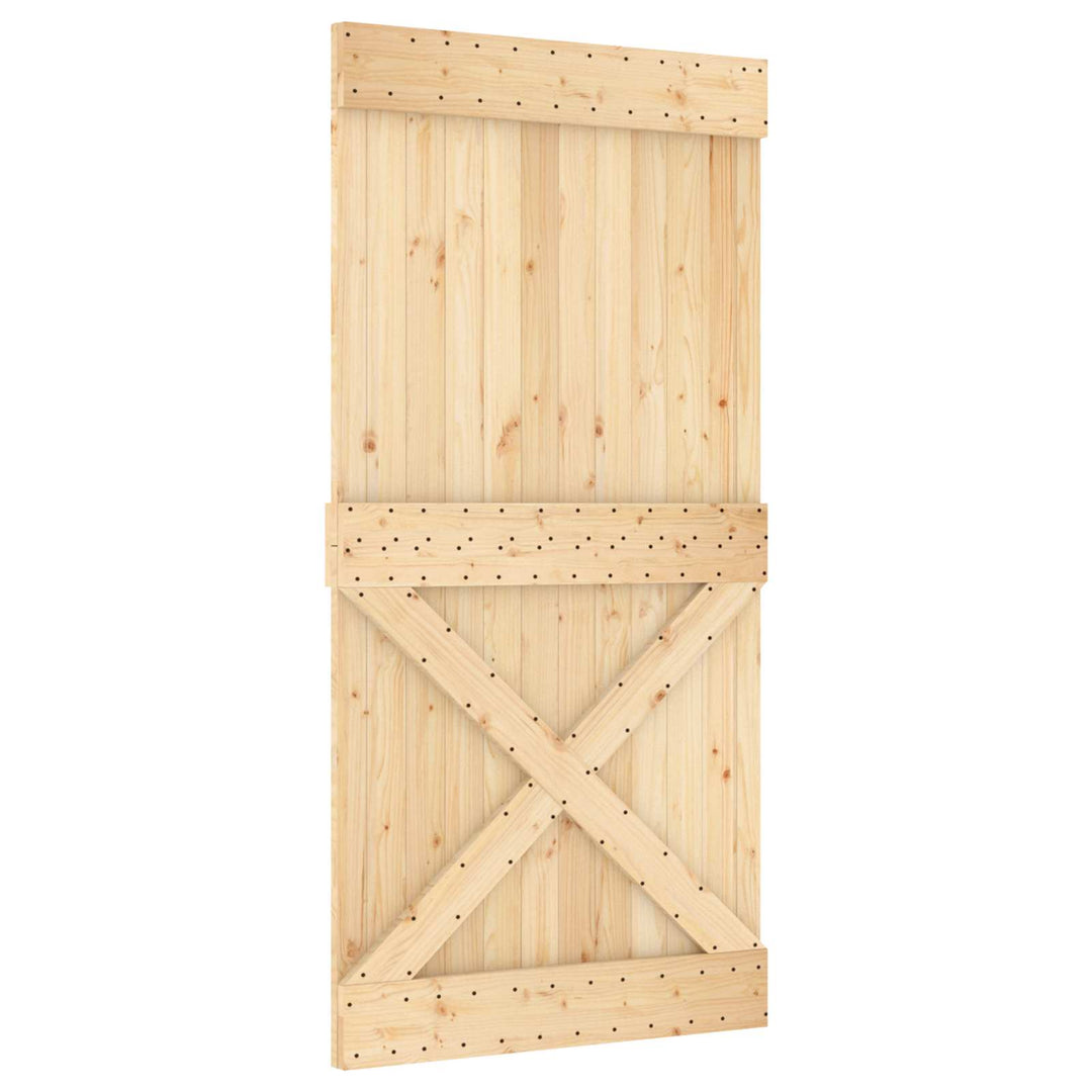 Skydedør Natur og hvid 100 x 210 cm Massivt Fyrretræ