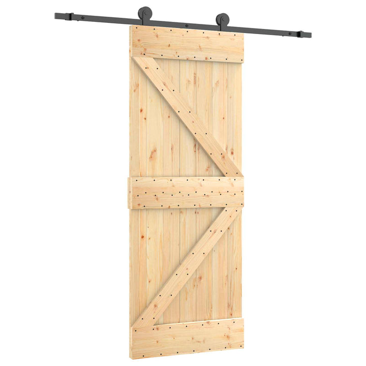 Skydedør Naturfarvet og sort 70 x 210 cm Massivt Fyrretræ