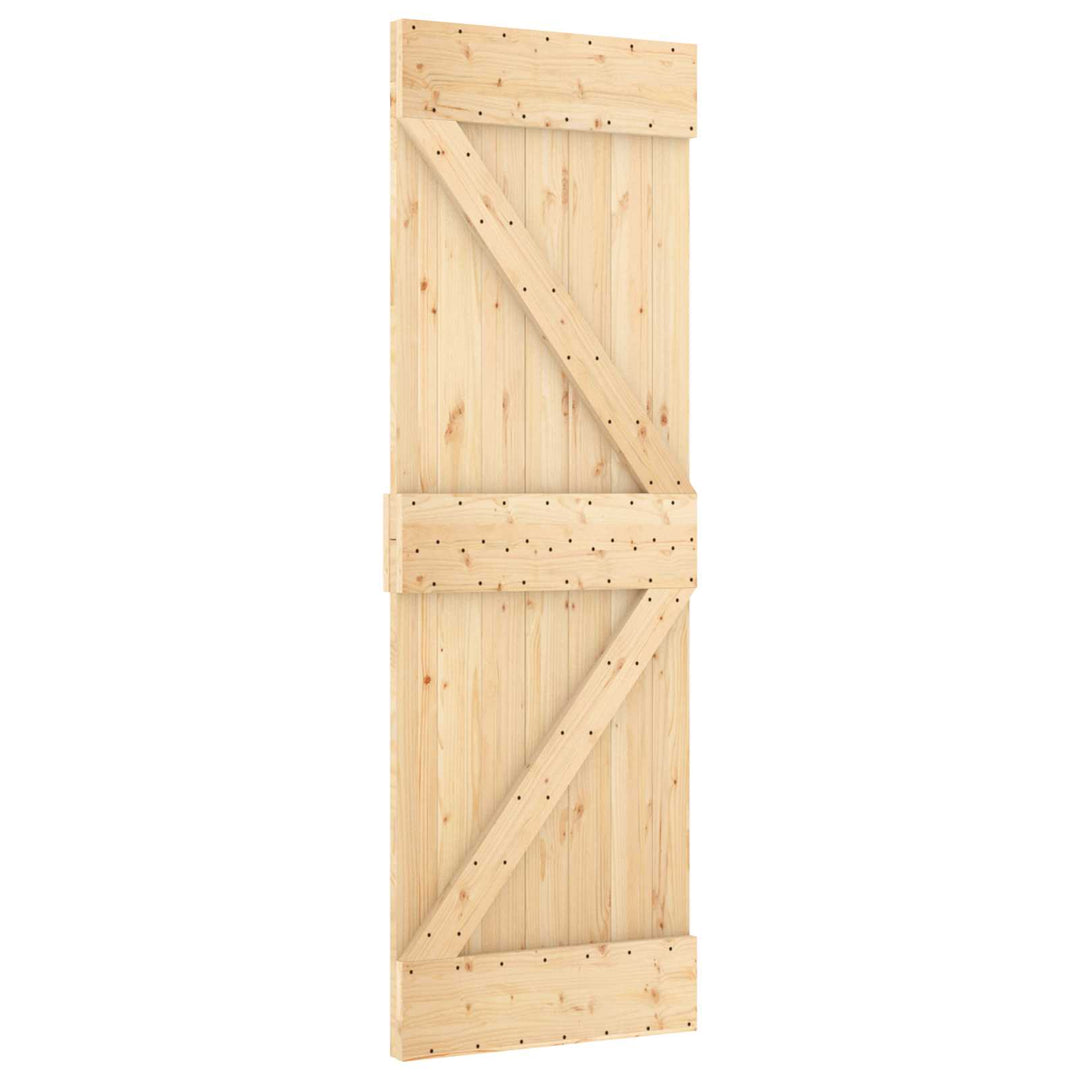 Skydedør Naturfarvet og sort 70 x 210 cm Massivt Fyrretræ