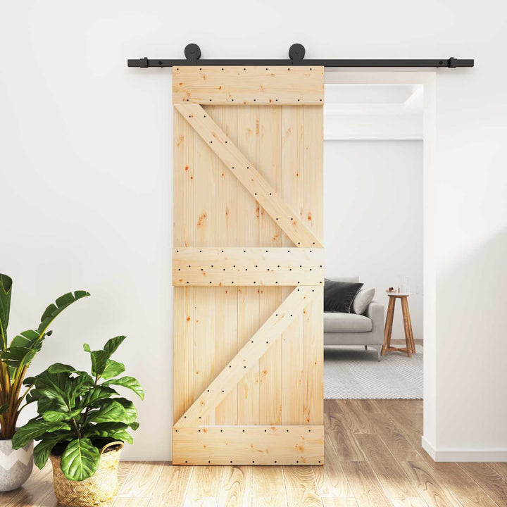 Skydedør Naturfarvet og sort 85 x 210 cm Massivt Fyrretræ