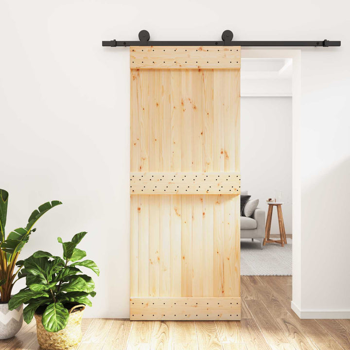 Skydedør Naturfarvet og sort 85 x 210 cm Massivt Fyrretræ