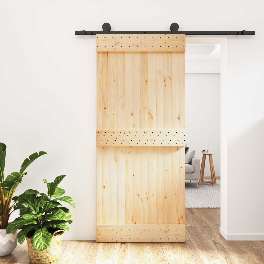 Skydedør Naturfarvet og sort 90 x 210 cm Massivt Fyrretræ