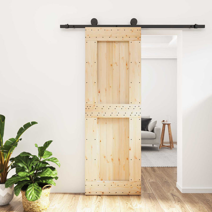 Skydedør Naturfarvet og sort 70 x 210 cm Massivt Fyrretræ