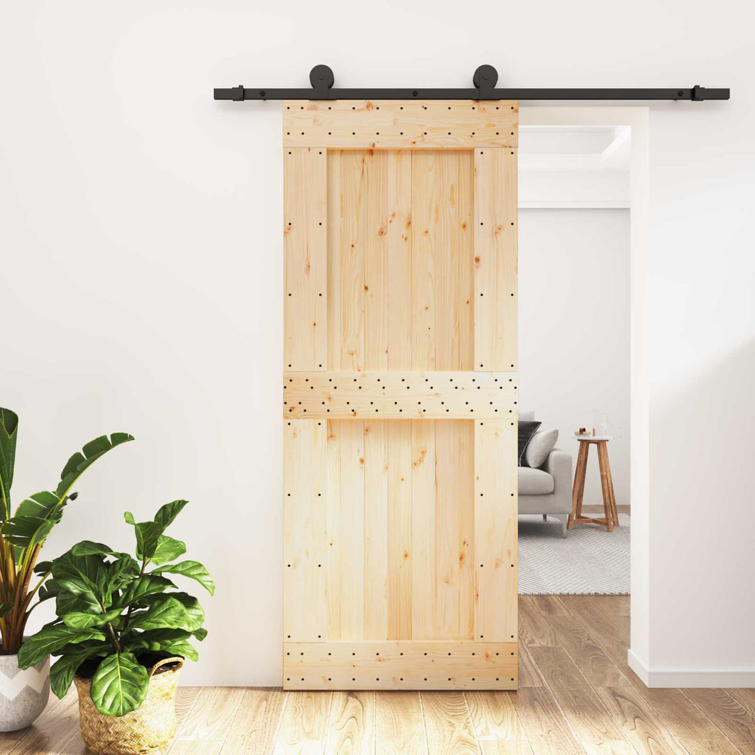 Skydedør Naturfarvet og sort 85 x 210 cm Massivt Fyrretræ