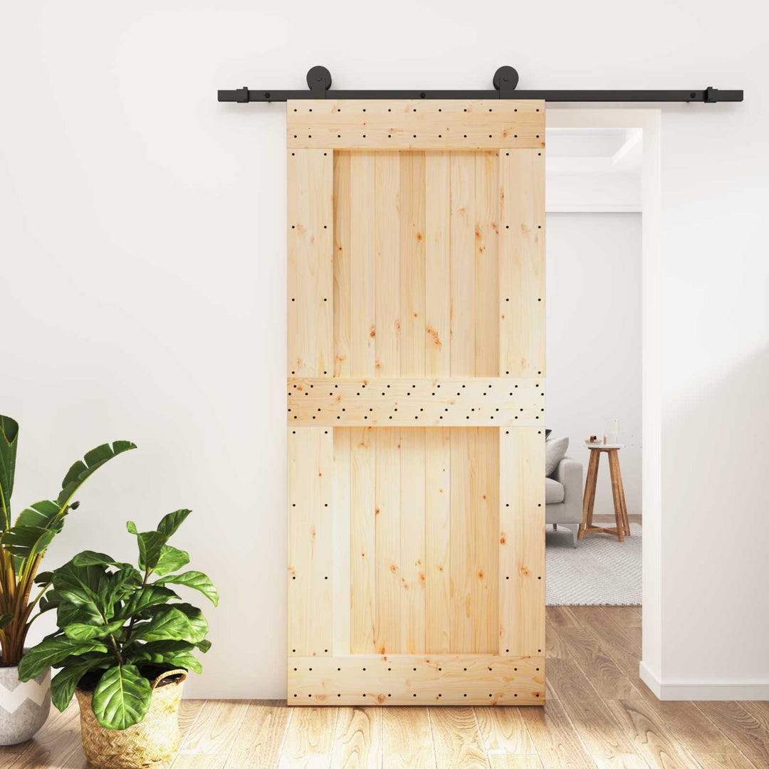 Skydedør Naturfarvet og sort 90 x 210 cm Massivt Fyrretræ