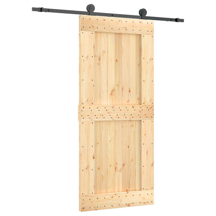 Skydedør Naturfarvet og sort 90 x 210 cm Massivt Fyrretræ