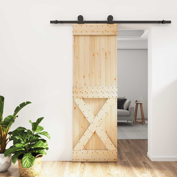 Skydedør Naturfarvet og sort 70 x 210 cm Massivt Fyrretræ