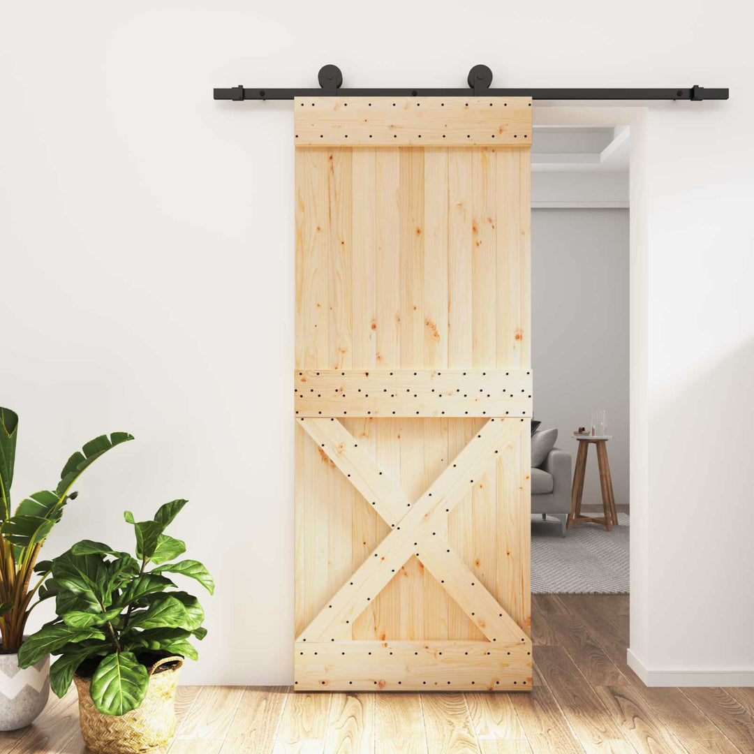 Skydedør Naturfarvet og sort 85 x 210 cm Massivt Fyrretræ