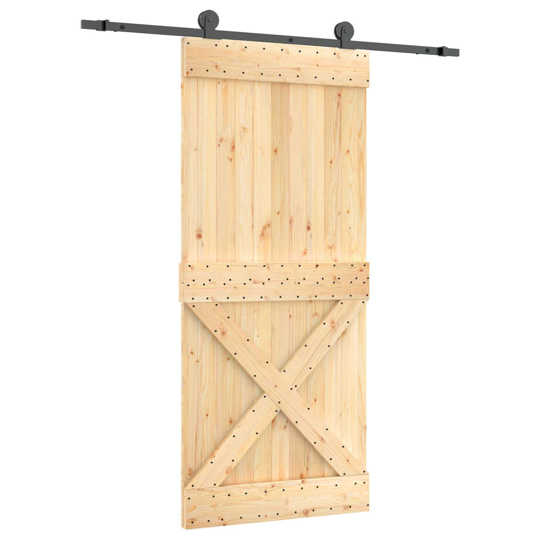 Skydedør Naturfarvet og sort 90 x 210 cm Massivt Fyrretræ