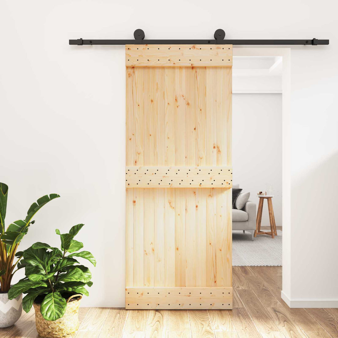 Skydedør Naturfarvet og sort 85 x 210 cm Massivt Fyrretræ
