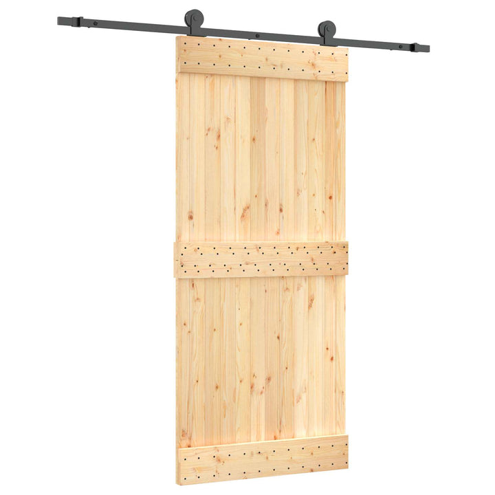 Skydedør Naturfarvet og sort 90 x 210 cm Massivt Fyrretræ