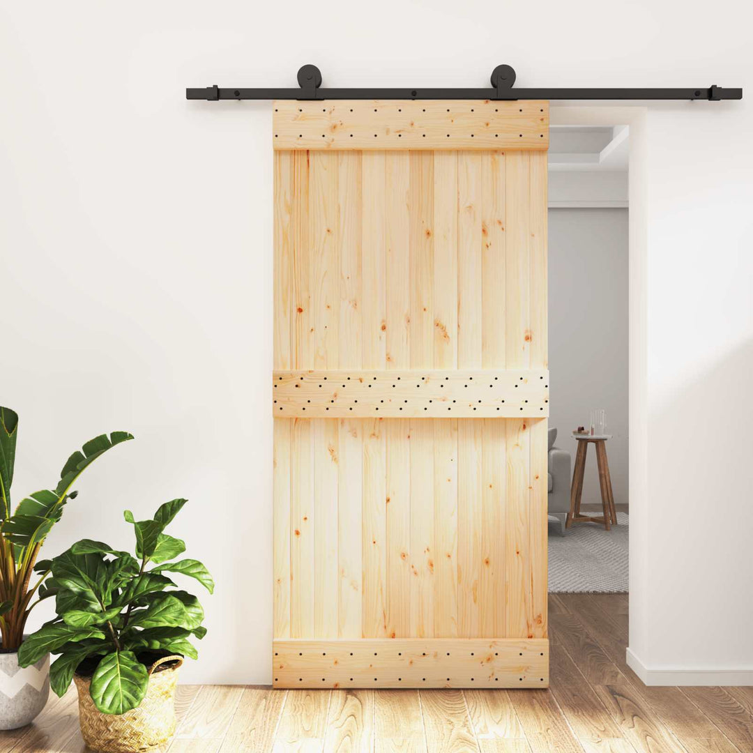 Skydedør Naturfarvet og sort 100 x 210 cm Massivt Fyrretræ
