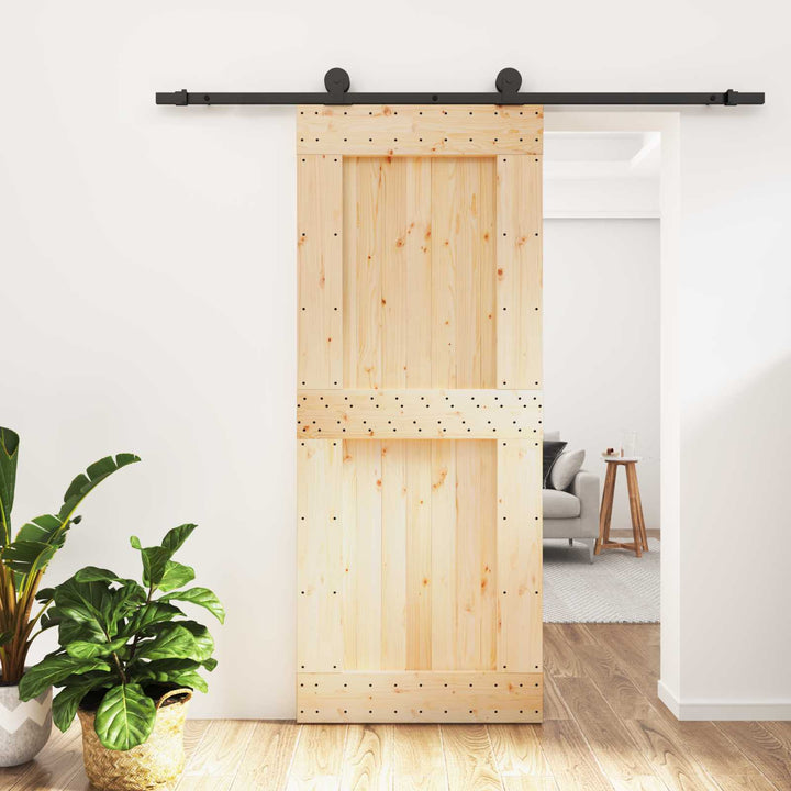 Skydedør Naturfarvet og sort 85 x 210 cm Massivt Fyrretræ