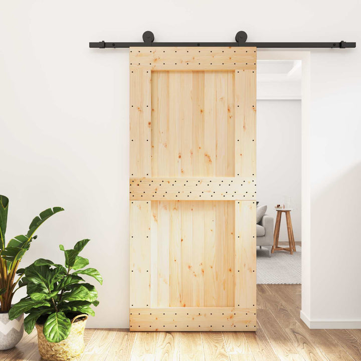 Skydedør Naturfarvet og sort 95 x 210 cm Massivt Fyrretræ
