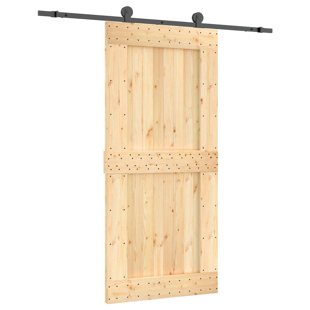 Skydedør Naturfarvet og sort 95 x 210 cm Massivt Fyrretræ