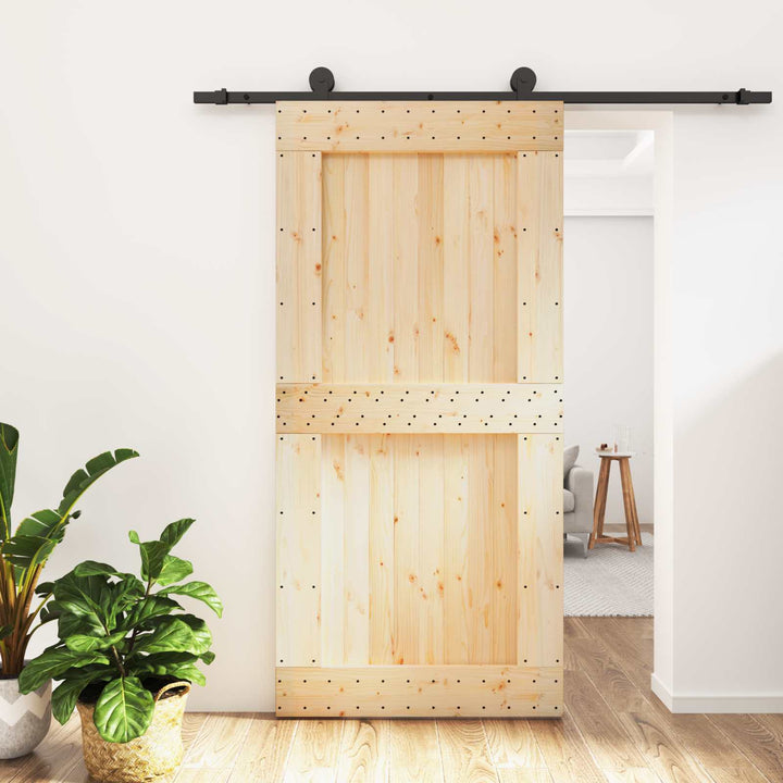 Skydedør Naturfarvet og sort 100 x 210 cm Massivt Fyrretræ