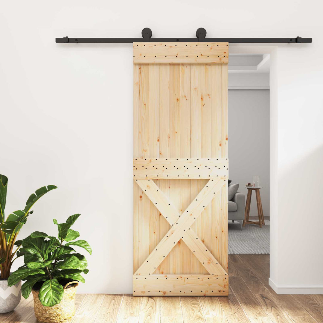 Skydedør Naturfarvet og sort 80 x 210 cm Massivt Fyrretræ