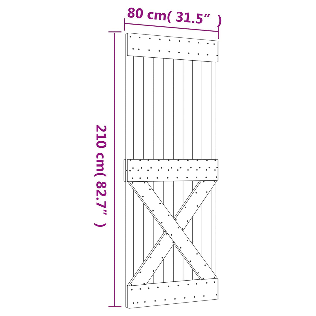 Skydedør Naturfarvet og sort 80 x 210 cm Massivt Fyrretræ