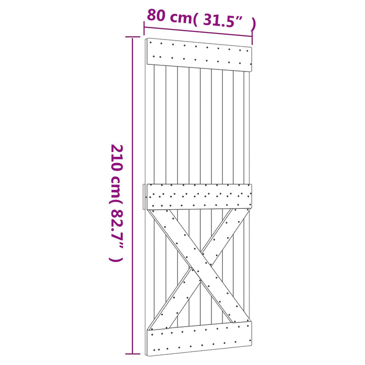 Skydedør Naturfarvet og sort 80 x 210 cm Massivt Fyrretræ