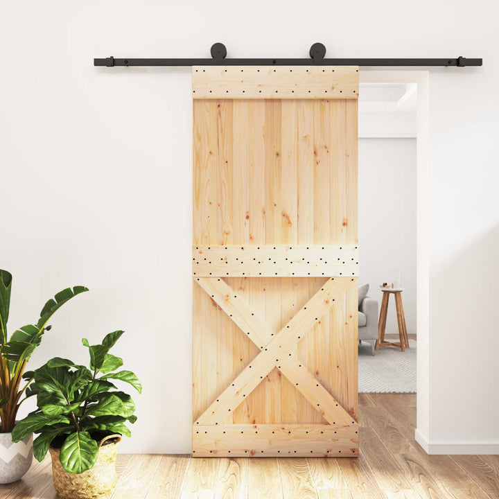 Skydedør Naturfarvet og sort 90 x 210 cm Massivt Fyrretræ