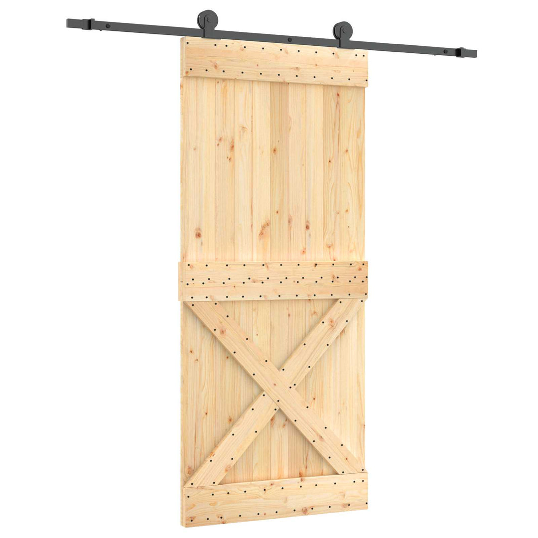 Skydedør Naturfarvet og sort 90 x 210 cm Massivt Fyrretræ