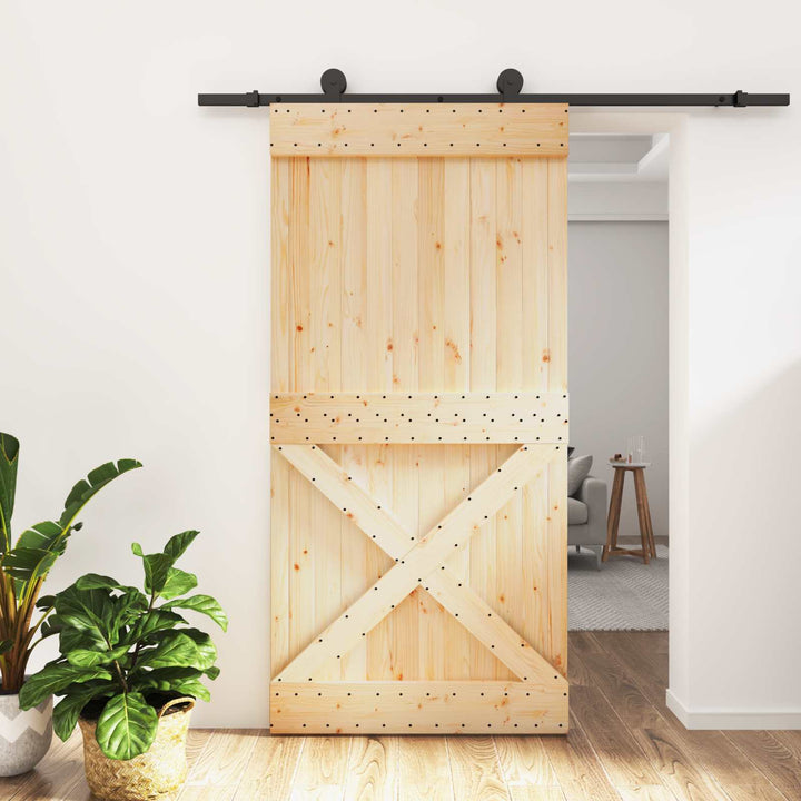 Skydedør Naturfarvet og sort 100 x 210 cm Massivt Fyrretræ