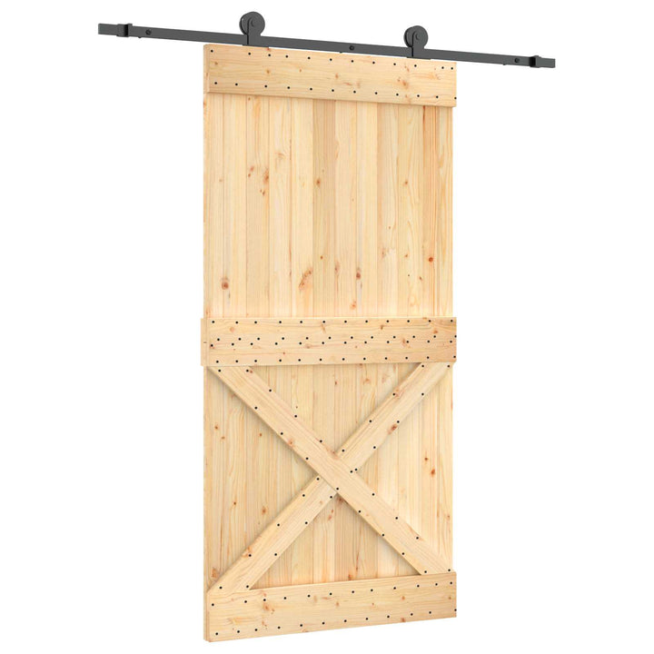 Skydedør Naturfarvet og sort 100 x 210 cm Massivt Fyrretræ