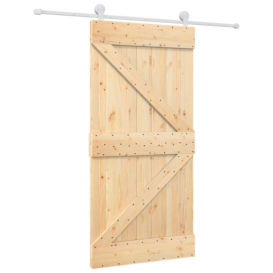 Skydedør Natur og hvid 100 x 210 cm Massivt fyrretræ