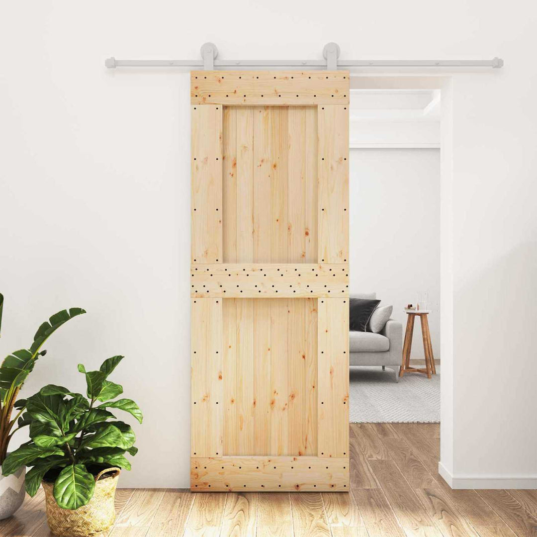 Skydedør Natur og hvid 80 x 210 cm Massivt Fyrretræ