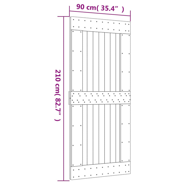 Skydedør Natur og hvid 90 x 210 cm Massivt Fyrretræ