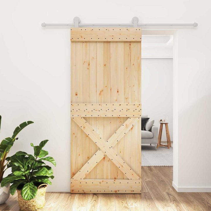 Skydedør Natur og hvid 90 x 210 cm Massivt Fyrretræ