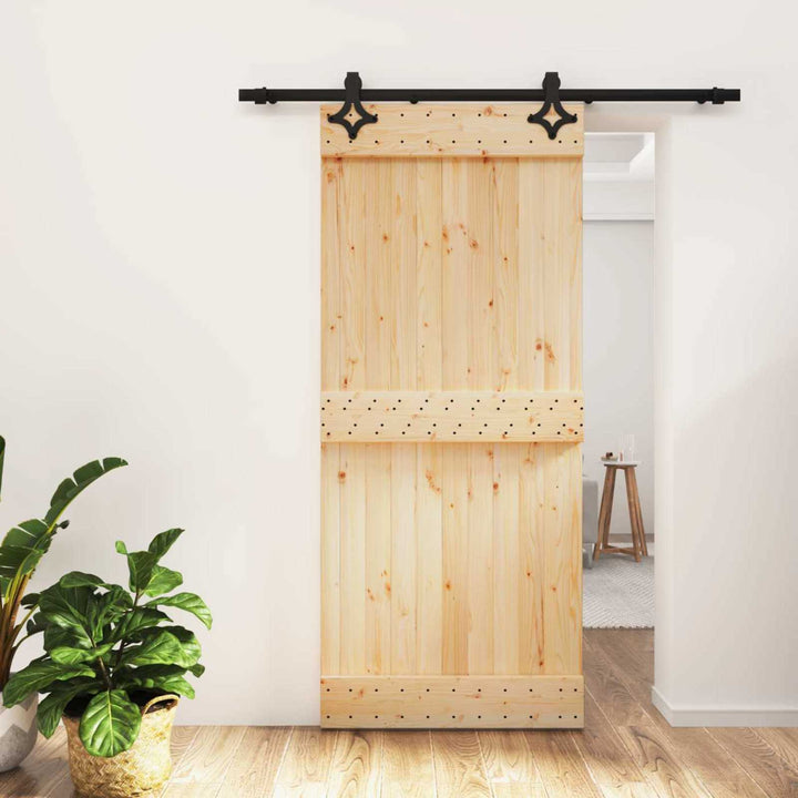Skydedør Naturfarvet og sort 90 x 210 cm Massivt Fyrretræ