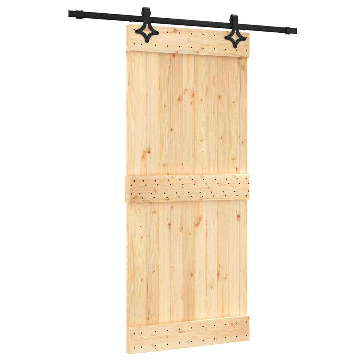 Skydedør Naturfarvet og sort 90 x 210 cm Massivt Fyrretræ
