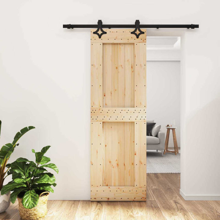 Skydedør Naturfarvet og sort 70 x 210 cm Massivt Fyrretræ