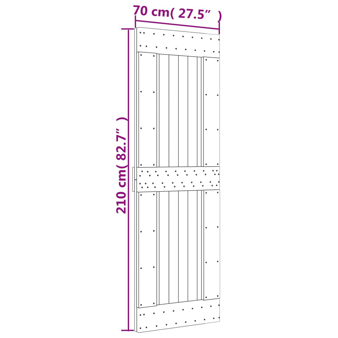 Skydedør Naturfarvet og sort 70 x 210 cm Massivt Fyrretræ
